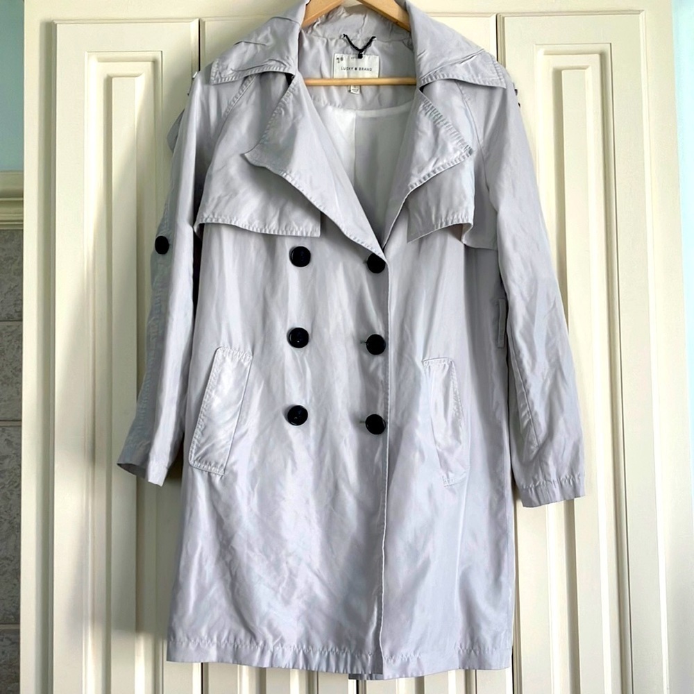 Lucky Brand Cream Double Breasted‎ Lightweight Button Up Trench Coat Jacket S